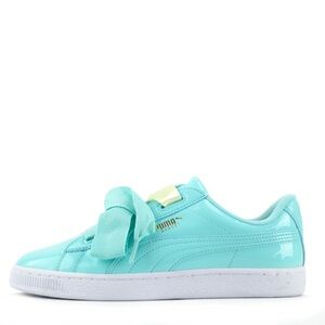 NWT Puma Basket Heart Patent Junior Trainers Shoes Aruba Blue